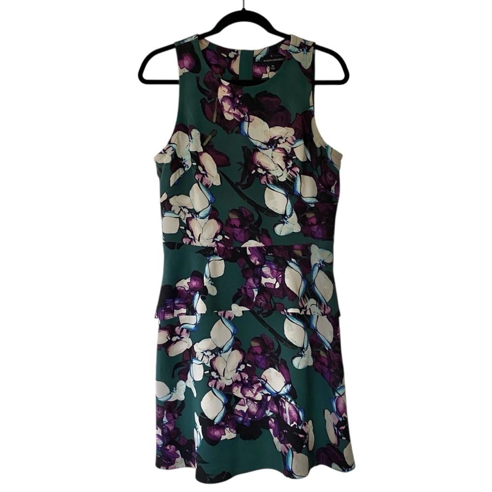 Banana Republic Sleeveless Double Layered Floral Peplum Mini Dress green 10 - Picture 3 of 14